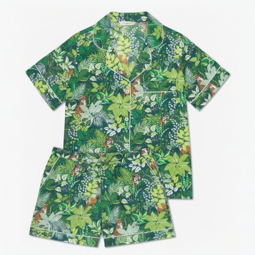 Printfresh - Short Pajamas Set in Tropical Oasis Print 100% Cotton Size M